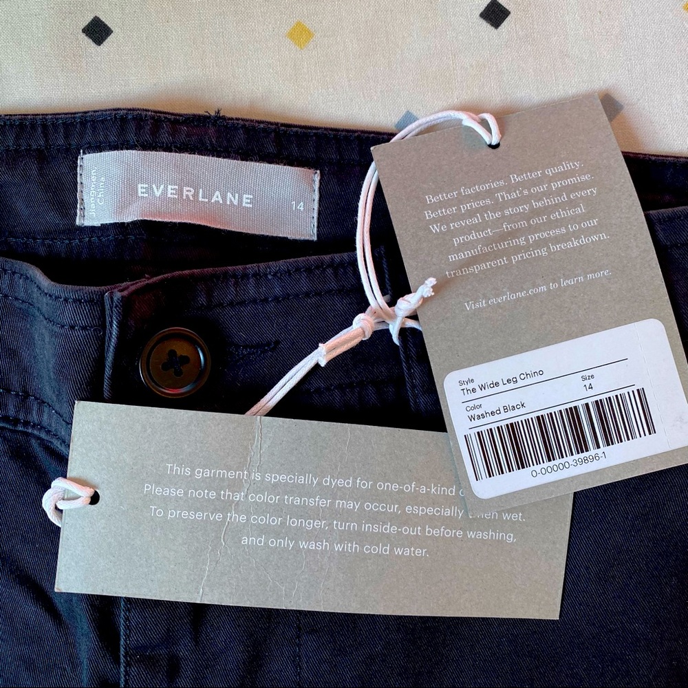 Everlane NWT The Wide Leg Chino Size 14 Womens Washed Black DISCONTINUED